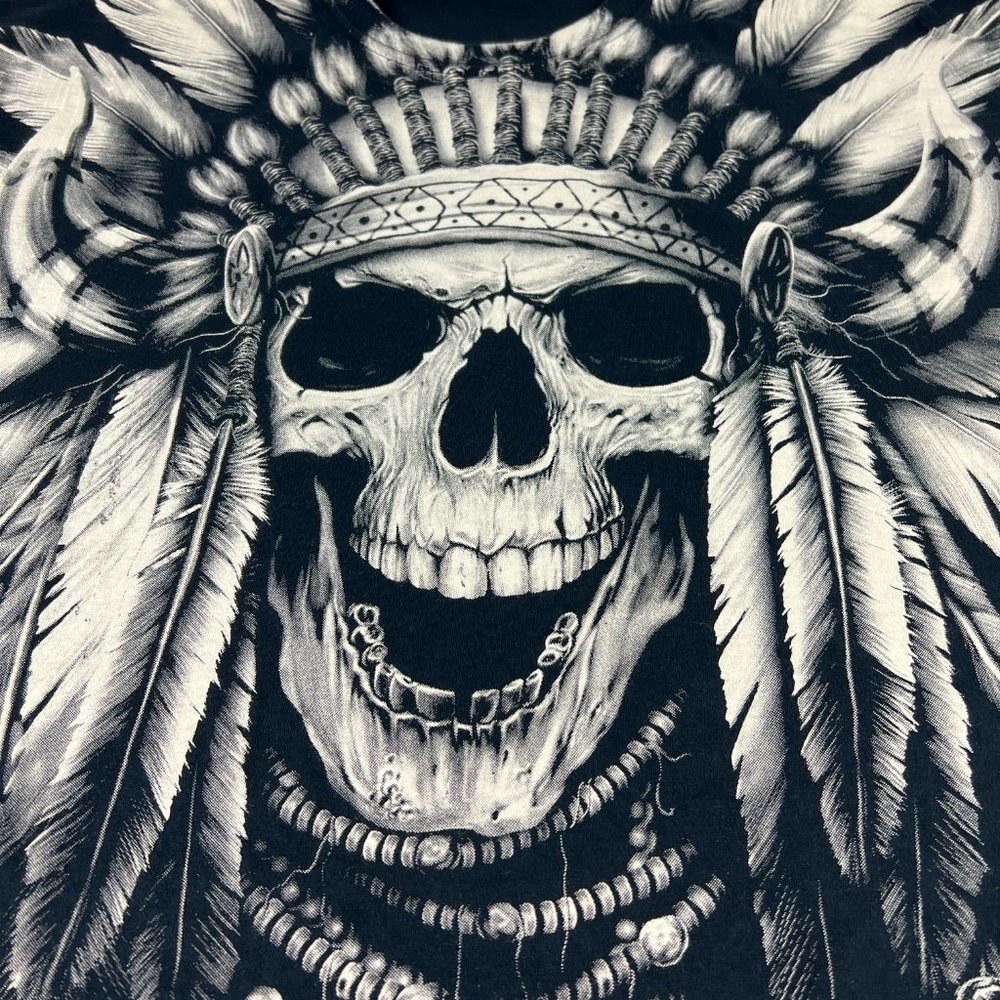 Y2K Native Indigenous Ghost Extra Large Black White Mega Print Short Sleeve Tee - Picture 4 of 12